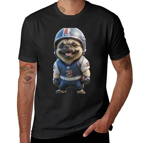 American Football Player Pug Dog T-Shirt cute clothes quick-