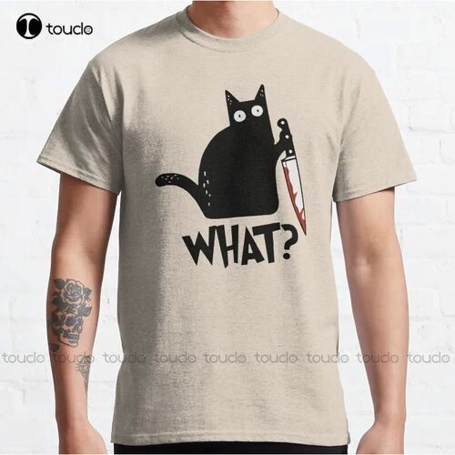 New Cat What? Murderous Black Cat With Knife Gift Premium T-