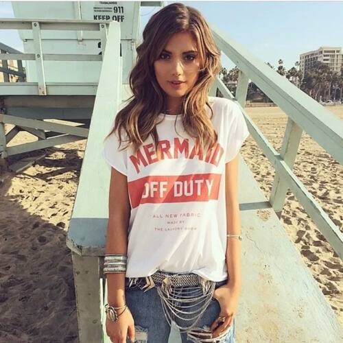 Mermaid Off Duty Letters Printed Women Top t-shirts Tumblr F