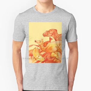 Cretaceous Congregation-Orange & Yellow Dinosaurs 100% Cotto