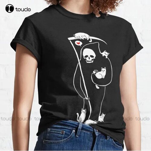 New Death Is A Cat Person Classic T-Shirt Cotton Tee Shirt S