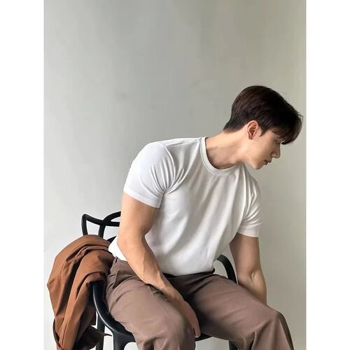 Korean Cotton T-shirt Men's Summer Fitness Shows Muscle Slim