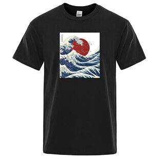FP Fukushima Sun Waves Ukiyo Printed Man T Shirts Comfortabl