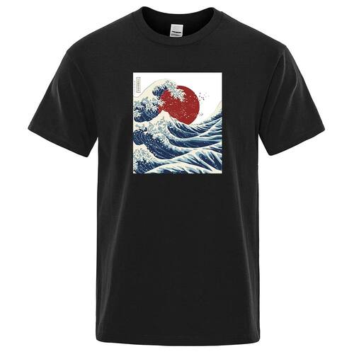 FP Fukushima Sun Waves Ukiyo Printed Man T Shirts Comfortabl