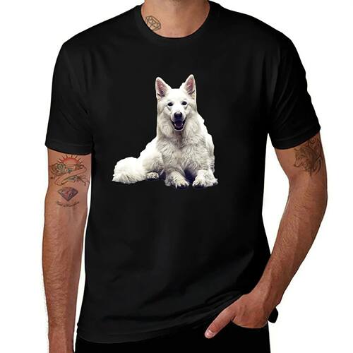 White Swiss Shepherd Dog T-Shirt custom t shirt tops anime f