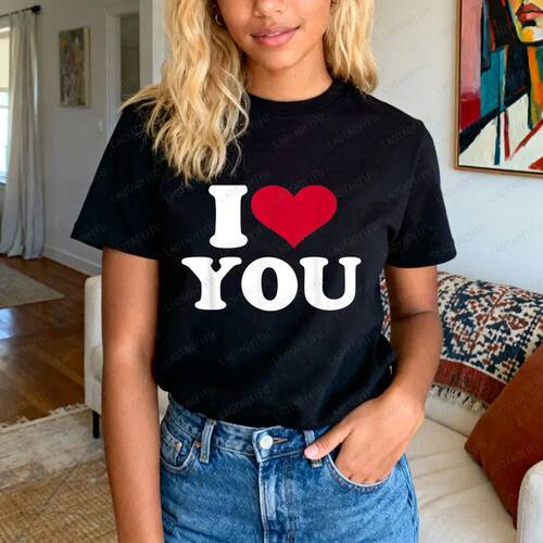 I Love You Printed T-Shirt Couple Classic Streetwear Crewnec