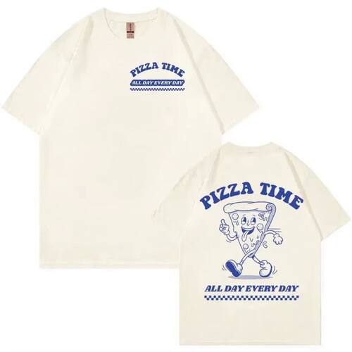Funny Pizza Time All Day Every Day Cartoon Retro T Shirts Me