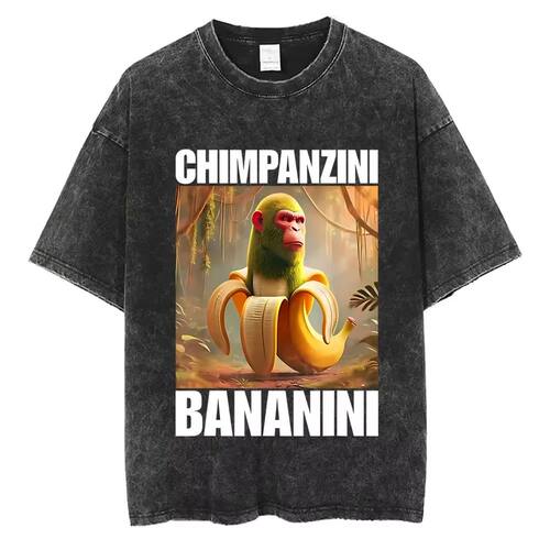 Funny Ltalian Brainrot Shimpanzini Bananini Washed T-shirt V