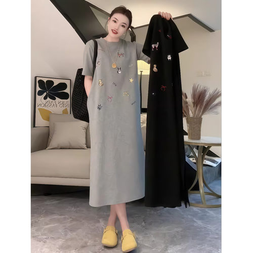 刺绣设计感小众长款懒人连衣裙