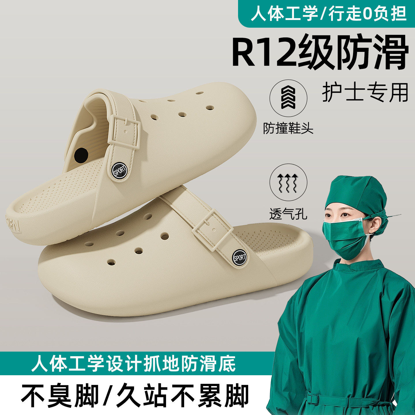 医用手术室洞洞鞋女款2026新款医护防滑护士外穿包头半拖鞋女夏季