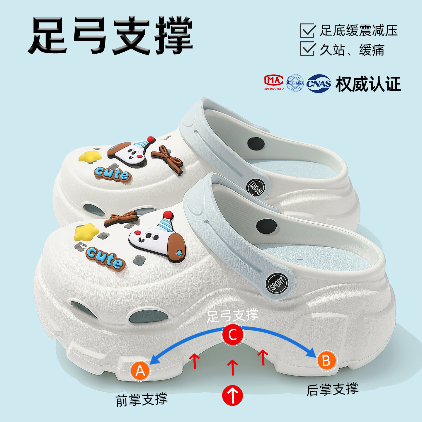 足弓支撑洞洞鞋女款2026新款厚底eva防滑防臭增高凉鞋女夏季外穿