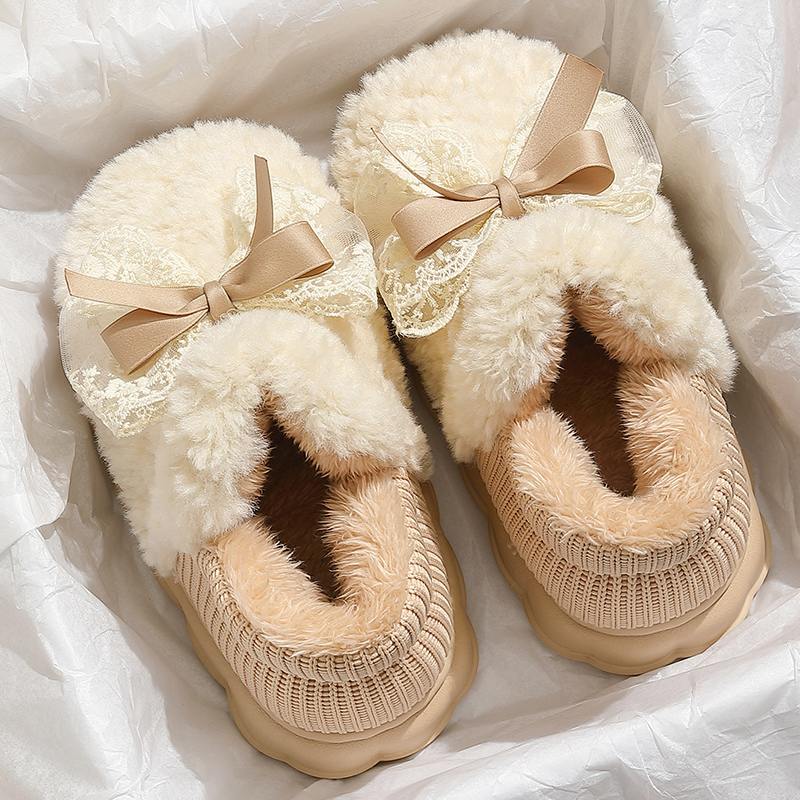 毛毛绒包跟厚底保暖棉拖鞋包跟