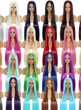 100cm1米中分cosplay假发黑色粉色多用直发 动漫长款现货