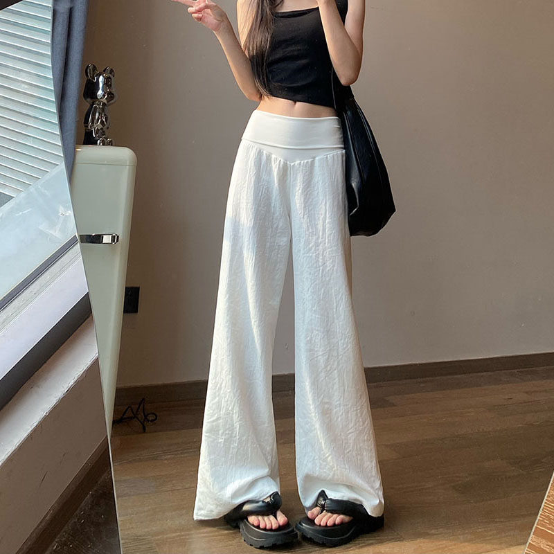 白色天丝亚麻棉麻阔腿裤女夏季薄款高腰垂感慵懒老钱风直筒休闲裤
