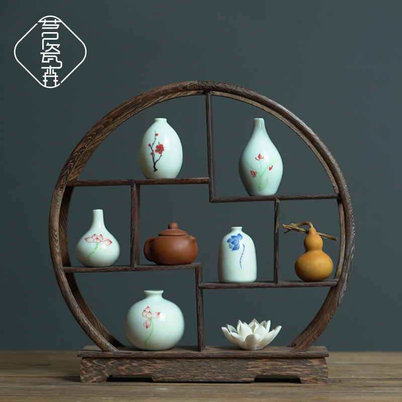 新中式茶室博古架小花瓶装软饰品家居客厅茶室餐边柜子玄关桌摆件