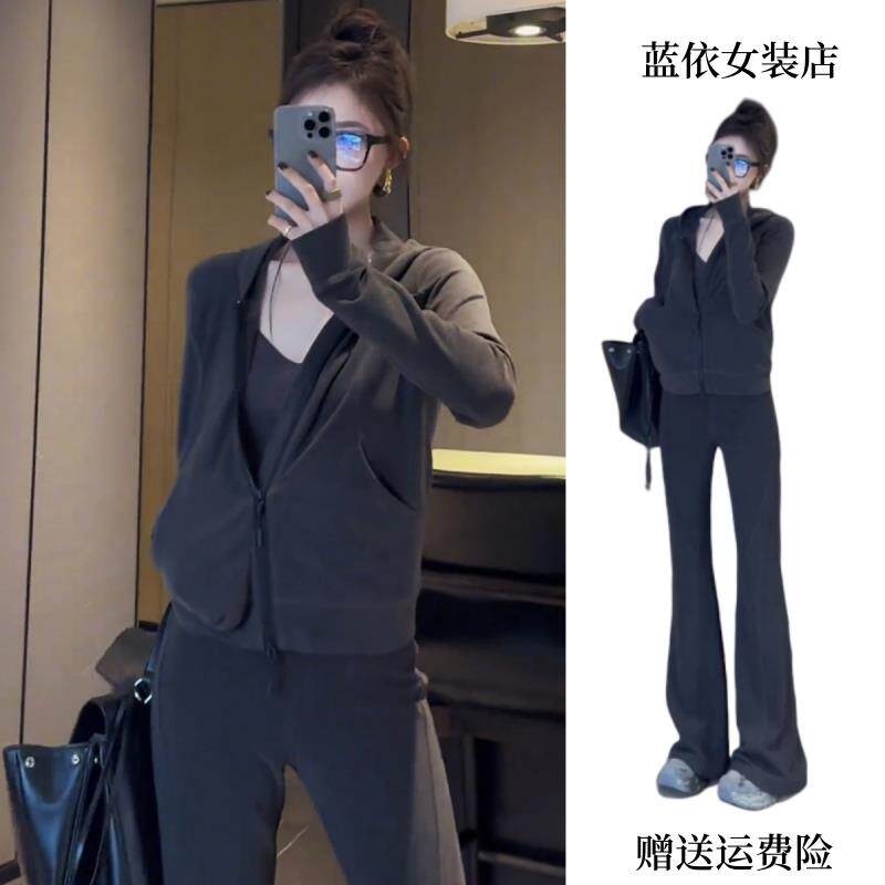 RIERA气质连帽卫衣外套高腰显瘦微喇长裤两件套女秋季时尚休闲运