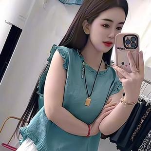 RIERA歐貨重磅2025年夏季 高級(jí)感穿搭漂亮 藍(lán)色木耳邊襯衣女裝 新款