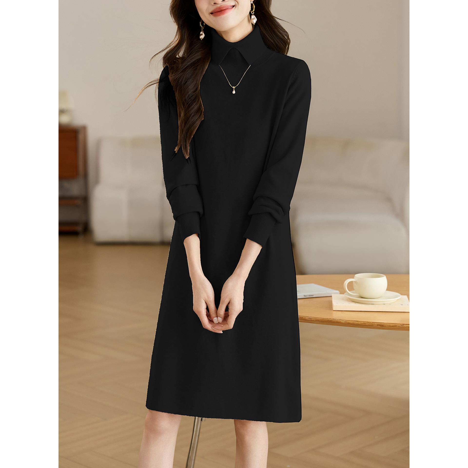 JOYIASS2025新款宽松极简风高领针织连衣裙女秋冬中长款气质打底