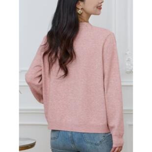 JOYIASS粉色毛衣开衫外套女春秋短款外搭针织衫2025新款V领纯色针