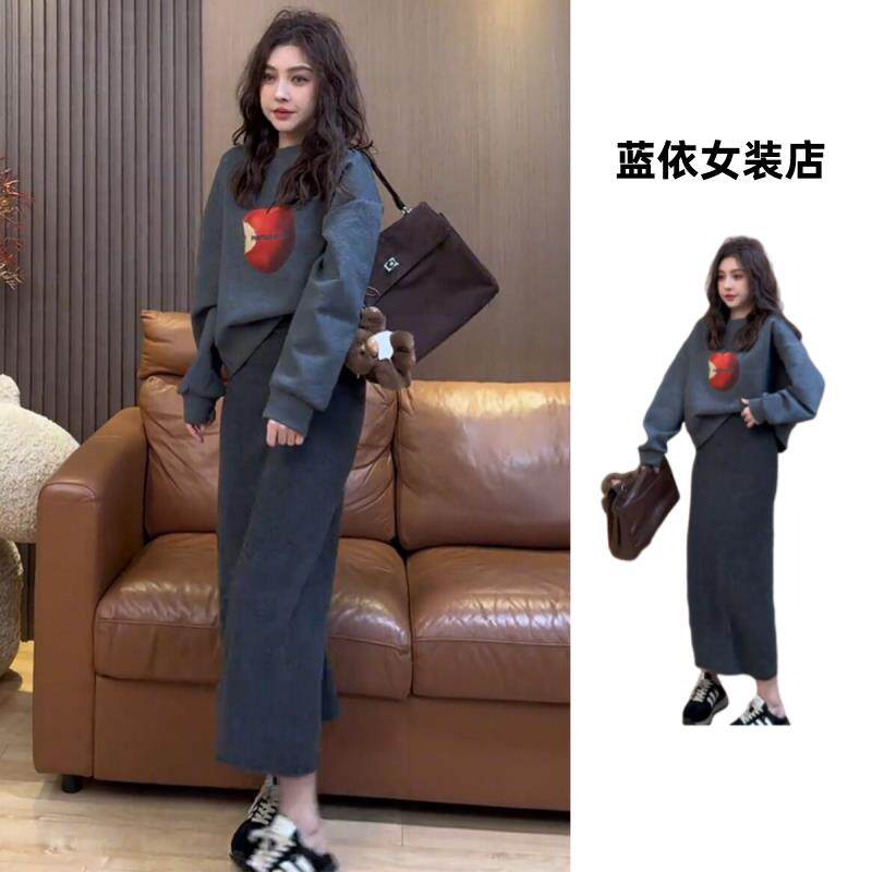 RIERA慵懒感气质时尚套装女宽松短款卫衣半身裙两件套2025秋冬新