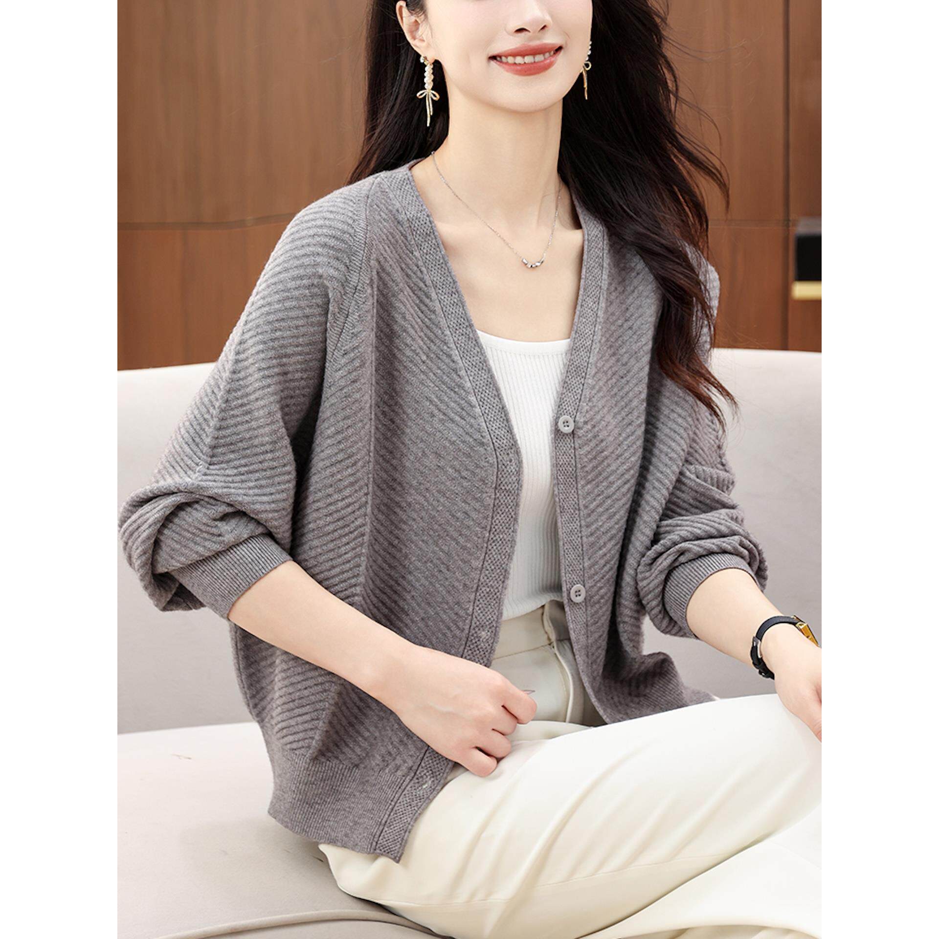 JOYIASS2025新款早秋蝙蝠衫外套女韩版宽松短款外搭针织开衫毛衣
