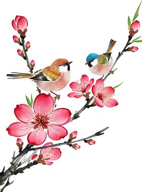 自粘可爱梅花小鸟挂枝头贴画车贴马桶贴遮盖划痕自粘贴画4