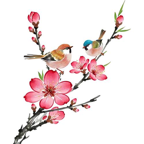 自粘可爱梅花小鸟挂枝头贴画车贴马桶贴遮盖划痕自粘贴画4