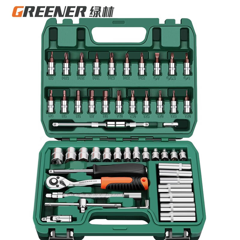 绿林（GREENER）专业汽修工具套装大中小飞快速棘轮套筒扳手工具