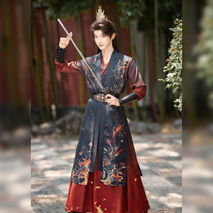 原创宋制黑红侠客汉服男女CP同款酷飒武侠古装演出剧本杀COS交领