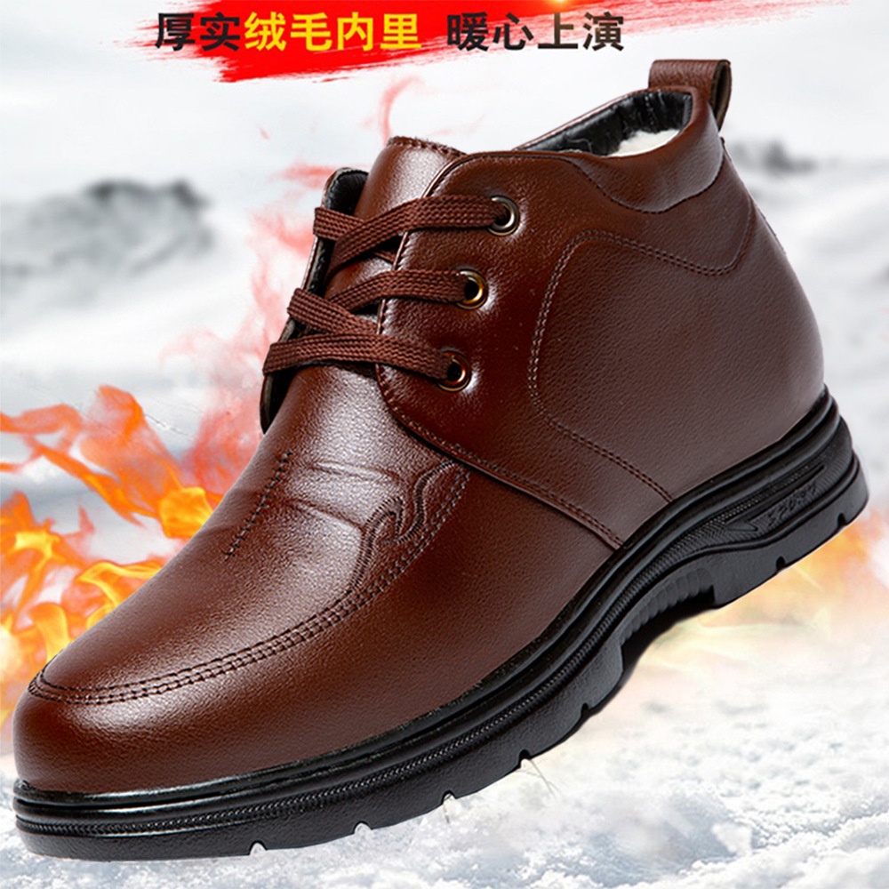 男鞋冬季新款冷沾工艺皮面防水系带加厚加绒男士防滑耐磨休闲棉鞋