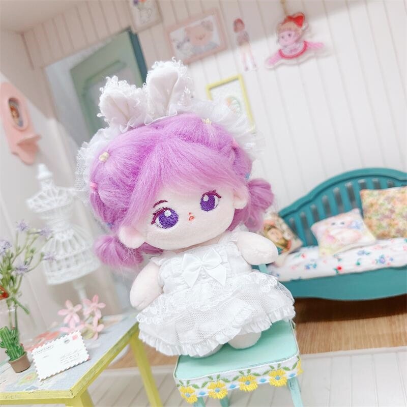 小小萌10cm棉花娃娃女紫色发正常体娃娃有骨架可爱娃衣服公仔玩偶