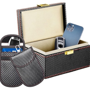 跨境新款碳纤维RFID汽车屏蔽钥匙包法拉第盒保密箱手机信号屏蔽柜