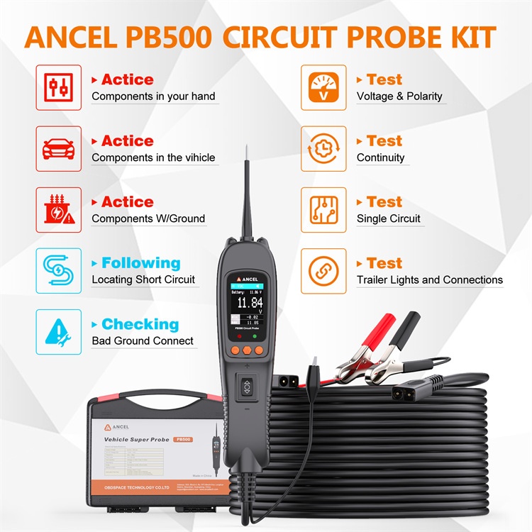 Ancel PB500汽车电源电路探针测试仪检查工具12V 24V电气系统测试