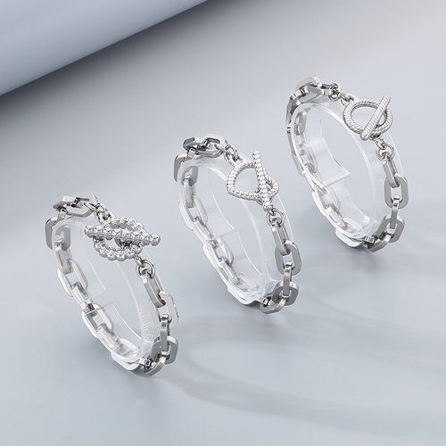 时尚钛钢工业风小众设计回型手链骷髅头扣子个性OT扣手链潮男配饰