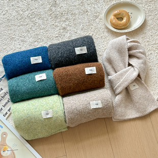 韩国网红同款egg字母毛线针织小围巾男女款秋冬季休闲东大门围脖