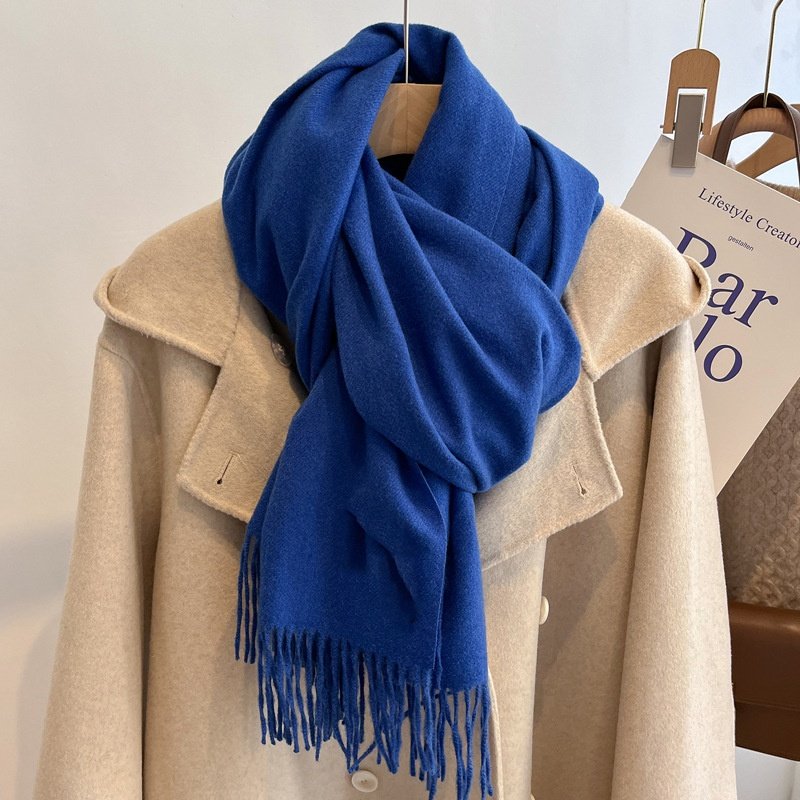 克莱因蓝色围巾女冬季高级仿羊绒披肩两用韩版加厚保暖情侣围脖男