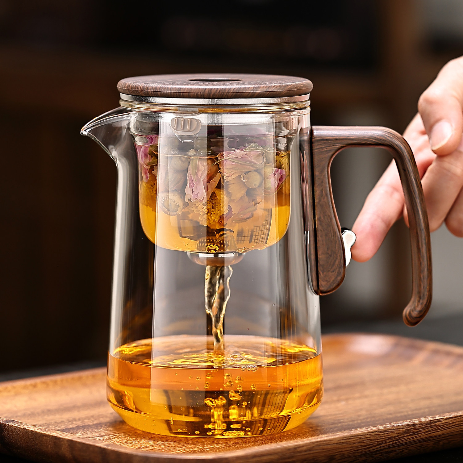新款磁吸飘逸杯泡茶壶一键过滤茶水分离杯玻璃泡茶杯喝水杯大容量