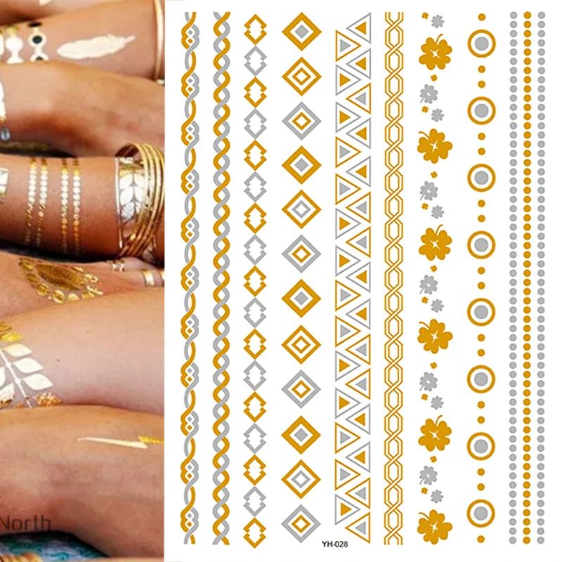 ody Tattoo Cool Bracelet Style Girl DIY Golden Flash Tattoos-封面