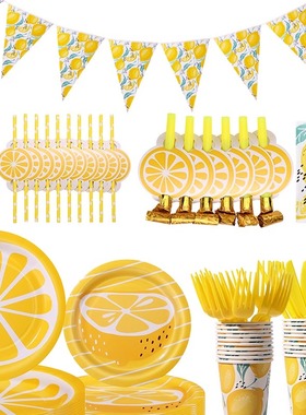 Fruit themed disposable plates  tissues birthday party set