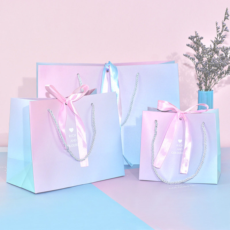 ue party gift paper bag box pink blue color with ribbon  pcs