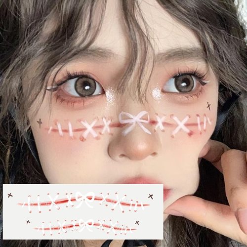 Halloween injury, stitches, puppet doll makeup