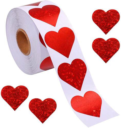 pcs/roll Sparkle Heart Stickers Red Love Scrapbooking Adhes