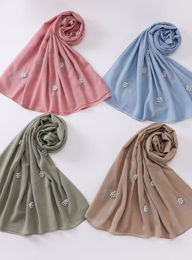 Flower Hot Diamond Scarf Chiffon Muslim Scarf Middle Eastern