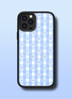 苹果16promax欧美风新款淡蓝色方格小爱心手机壳15保护套iPhone14plus防摔13少女心潮酷12