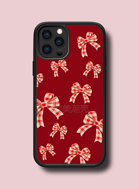 新年爆款红色蝴蝶结16plus/15pro保护套12背板珠光细闪金属贴片14pro酷xs/xsmax/13/11pro