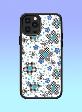 欧美风蓝绿色小花手机壳14promax防摔iPhone15pro保护套适用11/12/13mini