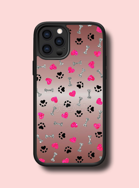 16pro新款超火可爱狗爪狗头防摔15plus保护套14pro/13/12背板珠光细闪金属贴片xs