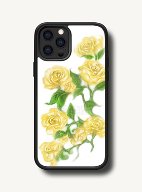 欧美风黄色玫瑰适用iphone14plus防摔时尚金属铝合金贴片xsmax保护套14/xs潮16promax