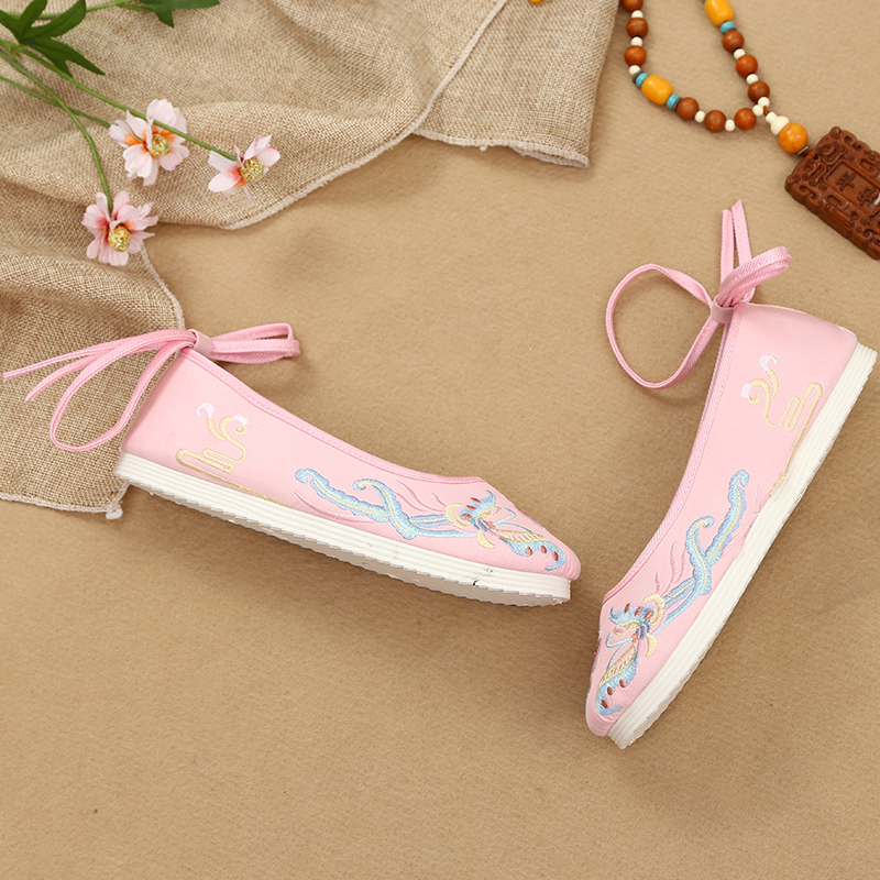 古装鞋子女鞋绣花鞋女汉服平底红色古鞋女儿童女童成人汉服鞋子女