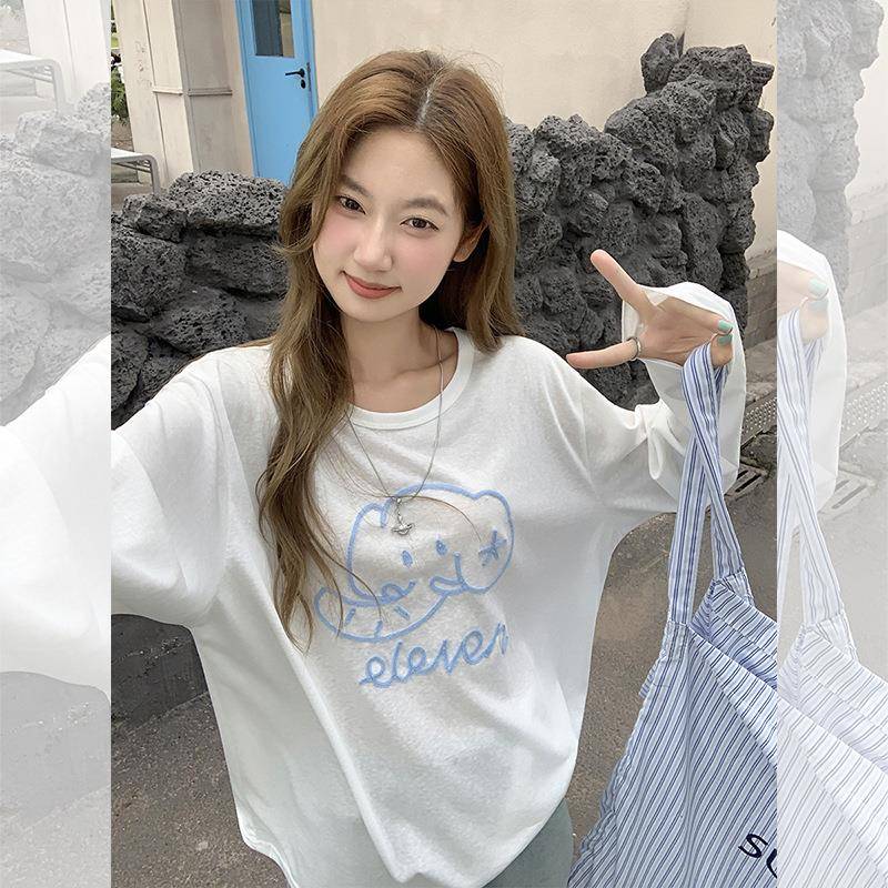 白色字母印花防晒罩衫长袖t恤女2025夏季新款超好看独特漂亮上衣